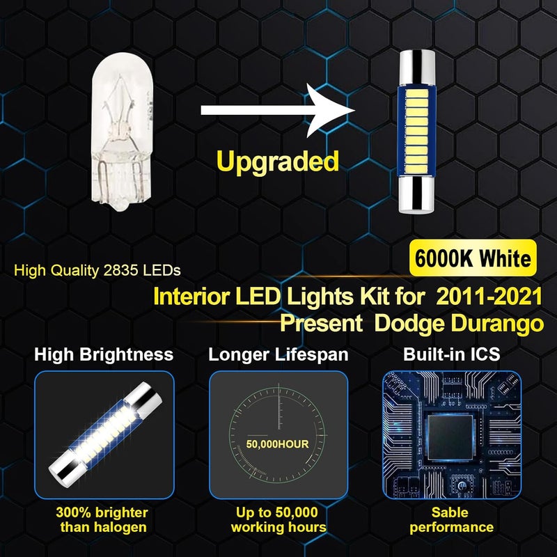 EASY EAGLE LED Interior Car Lights for Dodge-Durango-2011-2021: 15 Piece Kit White LED Light Bulbs - Super Bright 6000K + Install Tool - Image 4
